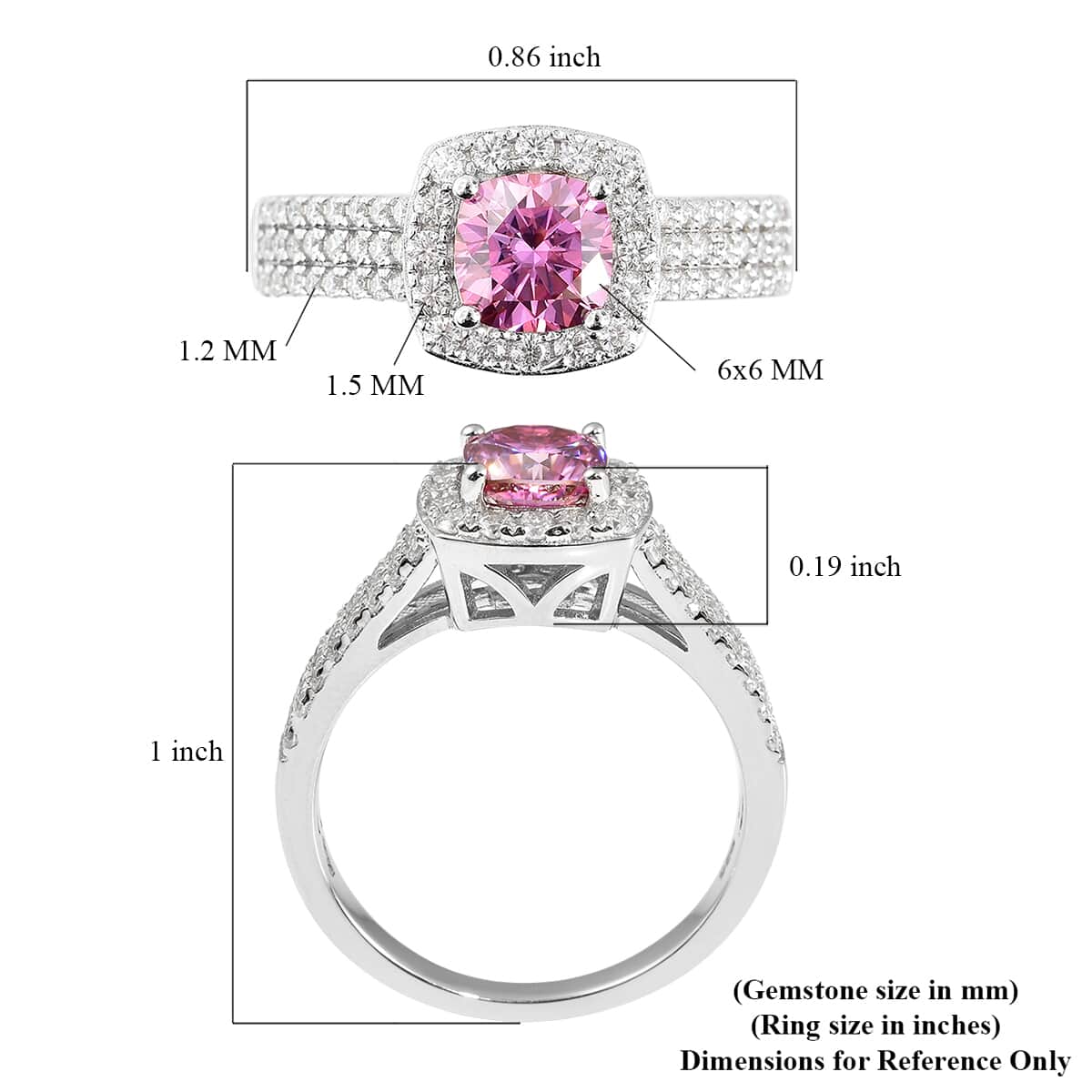 Pink Moissanite and Moissanite Halo Ring in Rhodium Over Sterling Silver (Size 9.0) 1.65 ctw image number 5