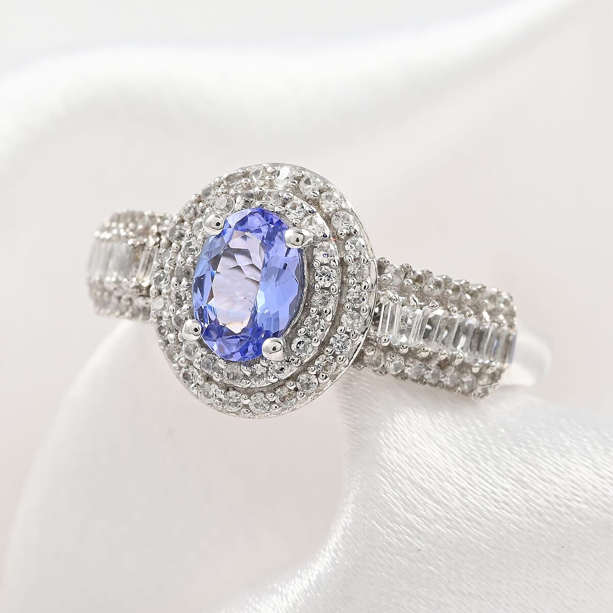 Tanzanite and White Zircon Ring in Platinum Over Sterling Silver (Size 9.0) 1.90 ctw image number 1