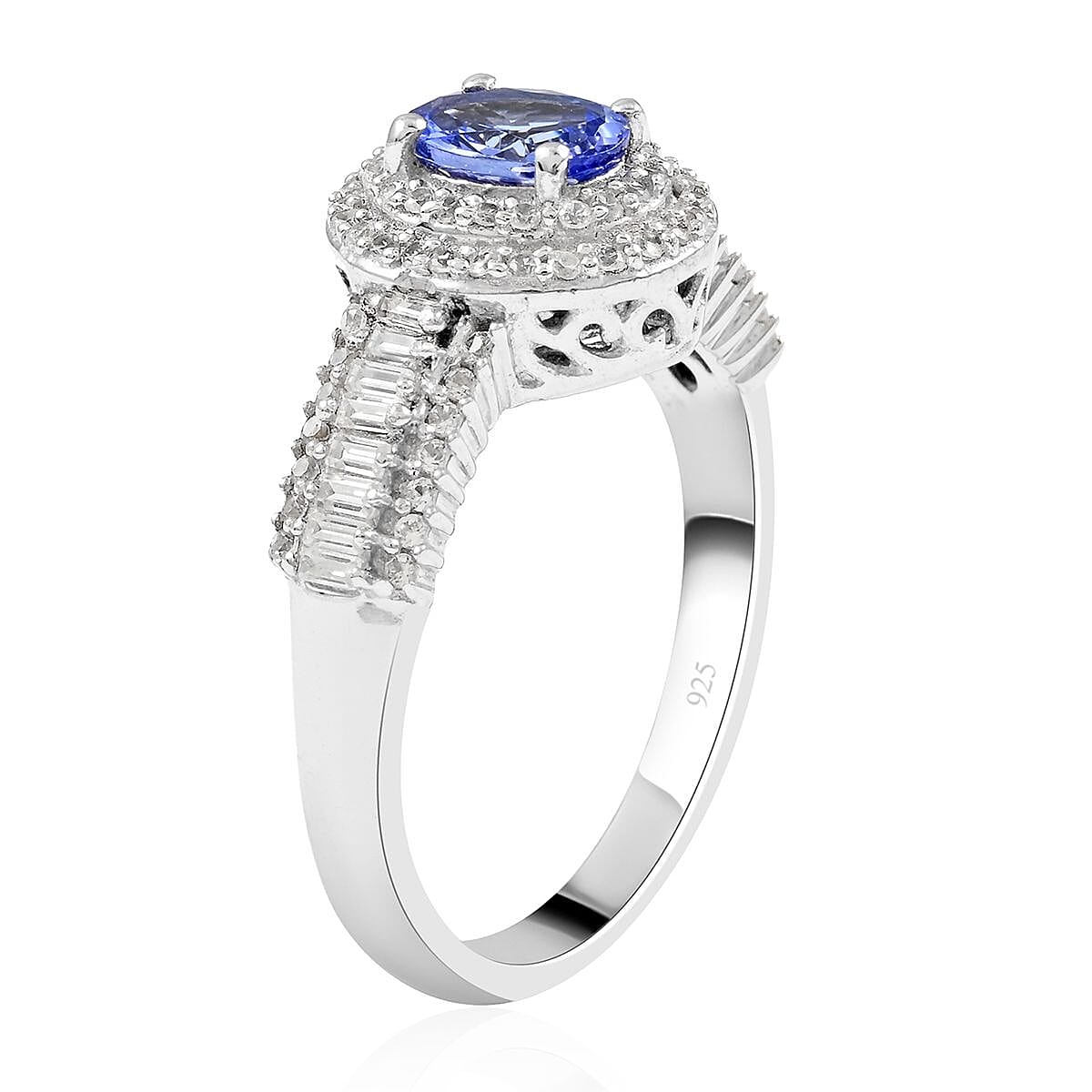 Tanzanite and White Zircon Ring in Platinum Over Sterling Silver (Size 9.0) 1.90 ctw image number 3