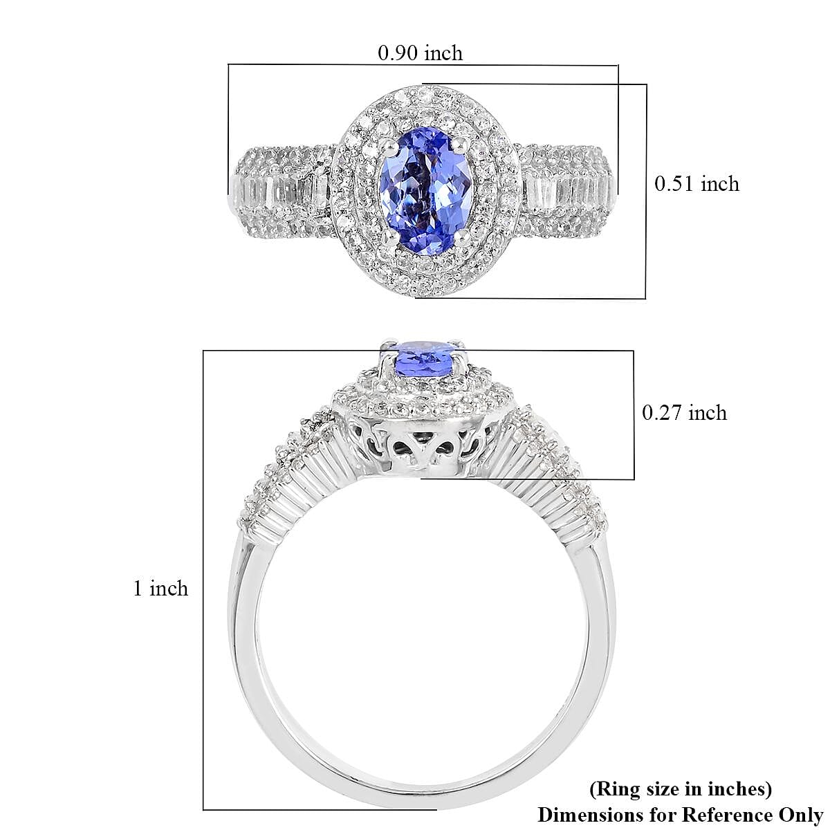 Tanzanite and White Zircon Ring in Platinum Over Sterling Silver (Size 9.0) 1.90 ctw image number 5