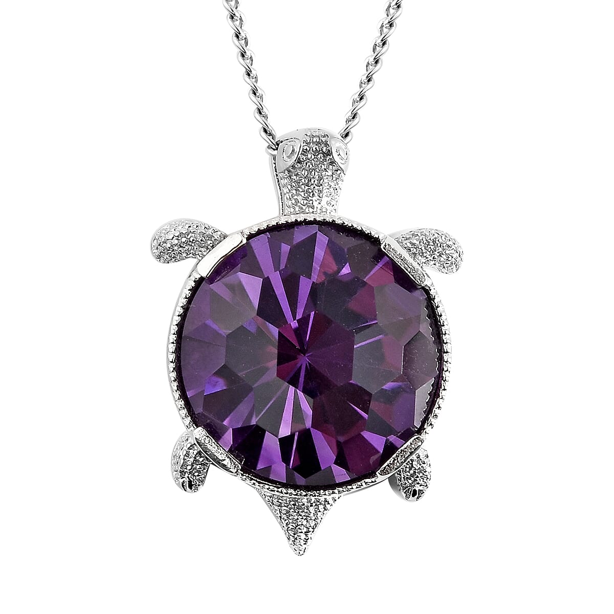 Amethyst Tortoise Inspired Pendant Necklace 18 Inches in Rhodium Over Sterling Silver 3.35 ctw