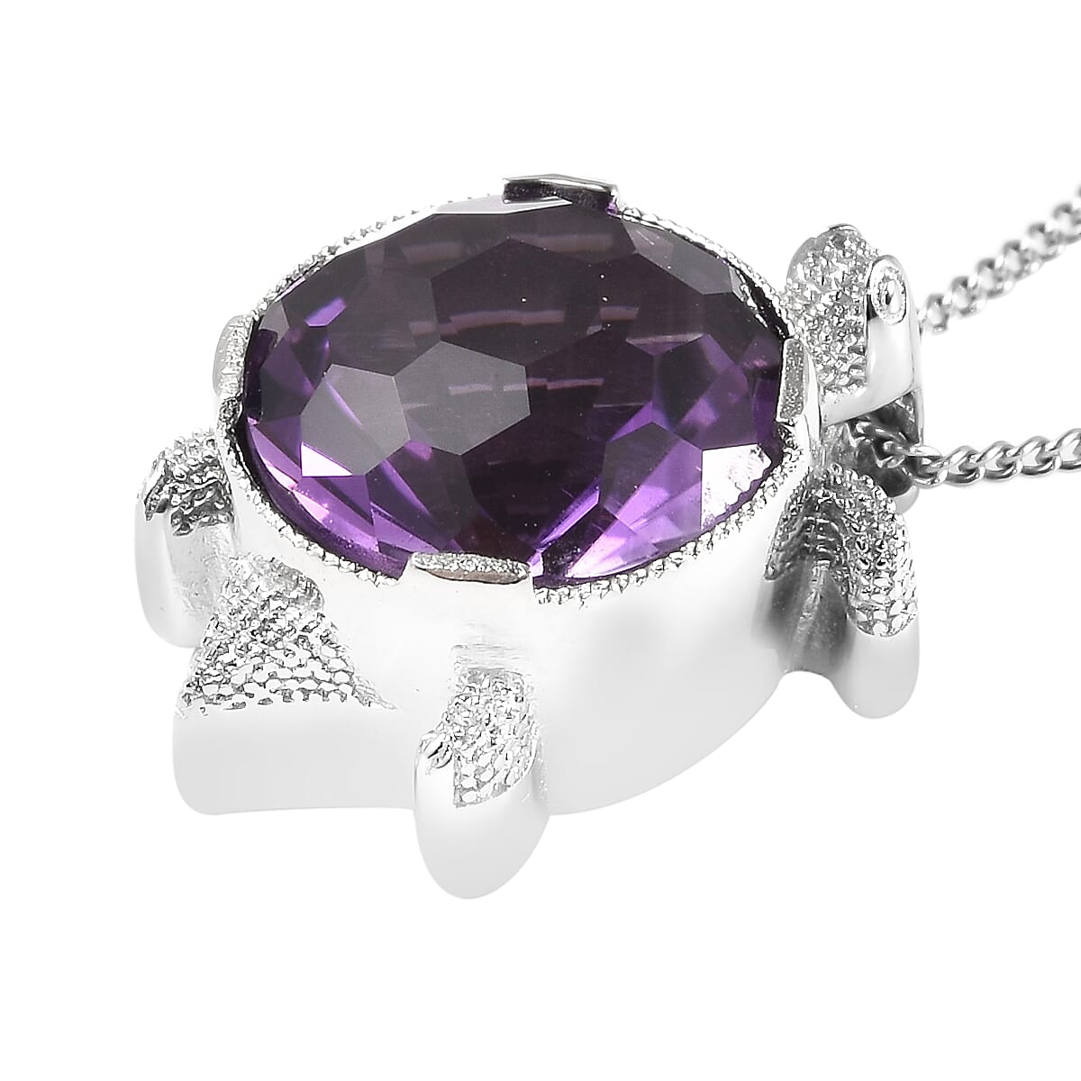 Amethyst Tortoise Inspired Pendant Necklace 18 Inches in Rhodium Over Sterling Silver 3.35 ctw
