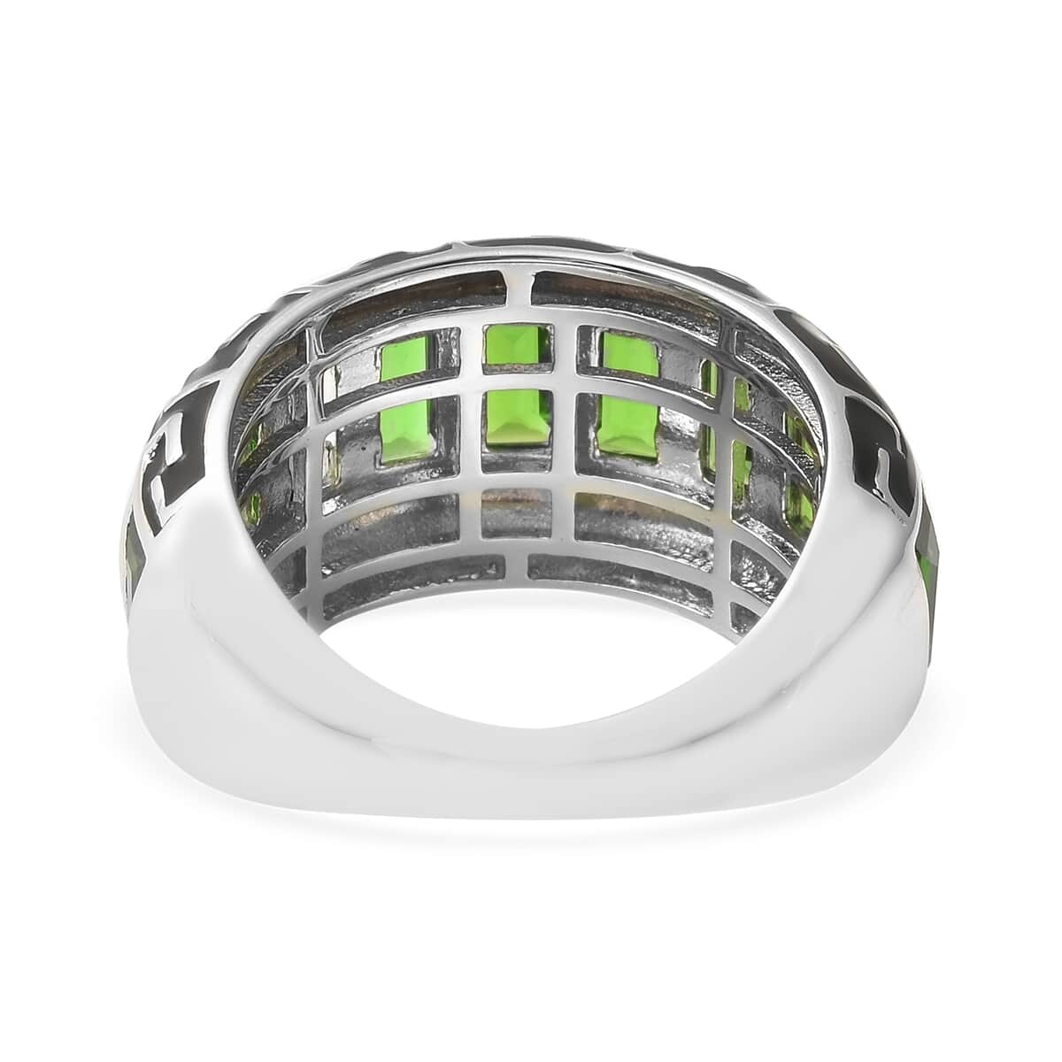 Natural Chrome Diopside and Enameled Ring in Rhodium Over Sterling Silver (Size 7.0) 7.20 Grams 3.85 ctw image number 4