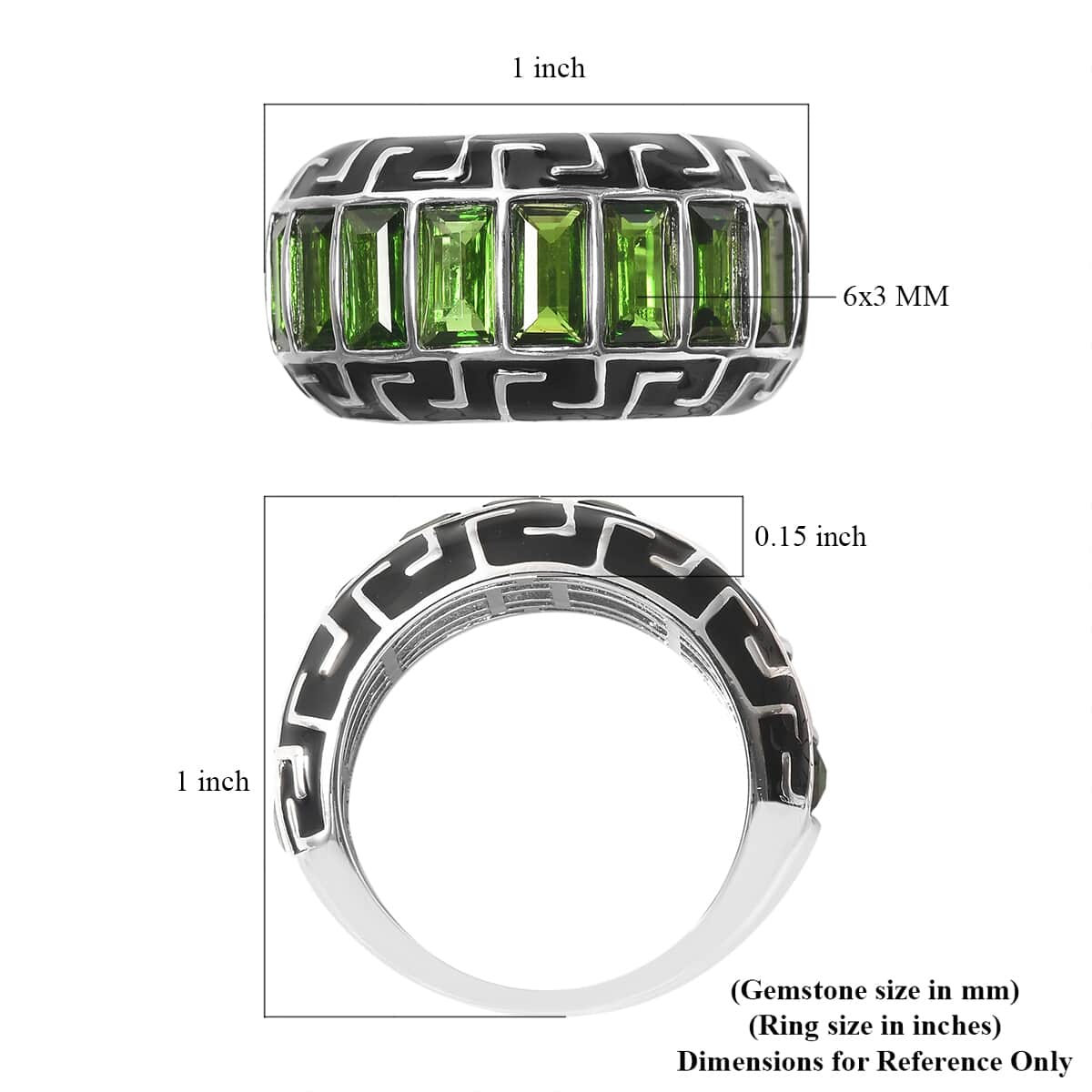 Natural Chrome Diopside and Enameled Ring in Rhodium Over Sterling Silver (Size 7.0) 7.20 Grams 3.85 ctw image number 5