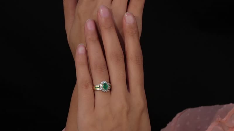 AAA Kagem Zambian Emerald, Natural White Zircon Sunburst Ring in Vermeil YG Over Sterling Silver (Size 10.0) 1.70 ctw