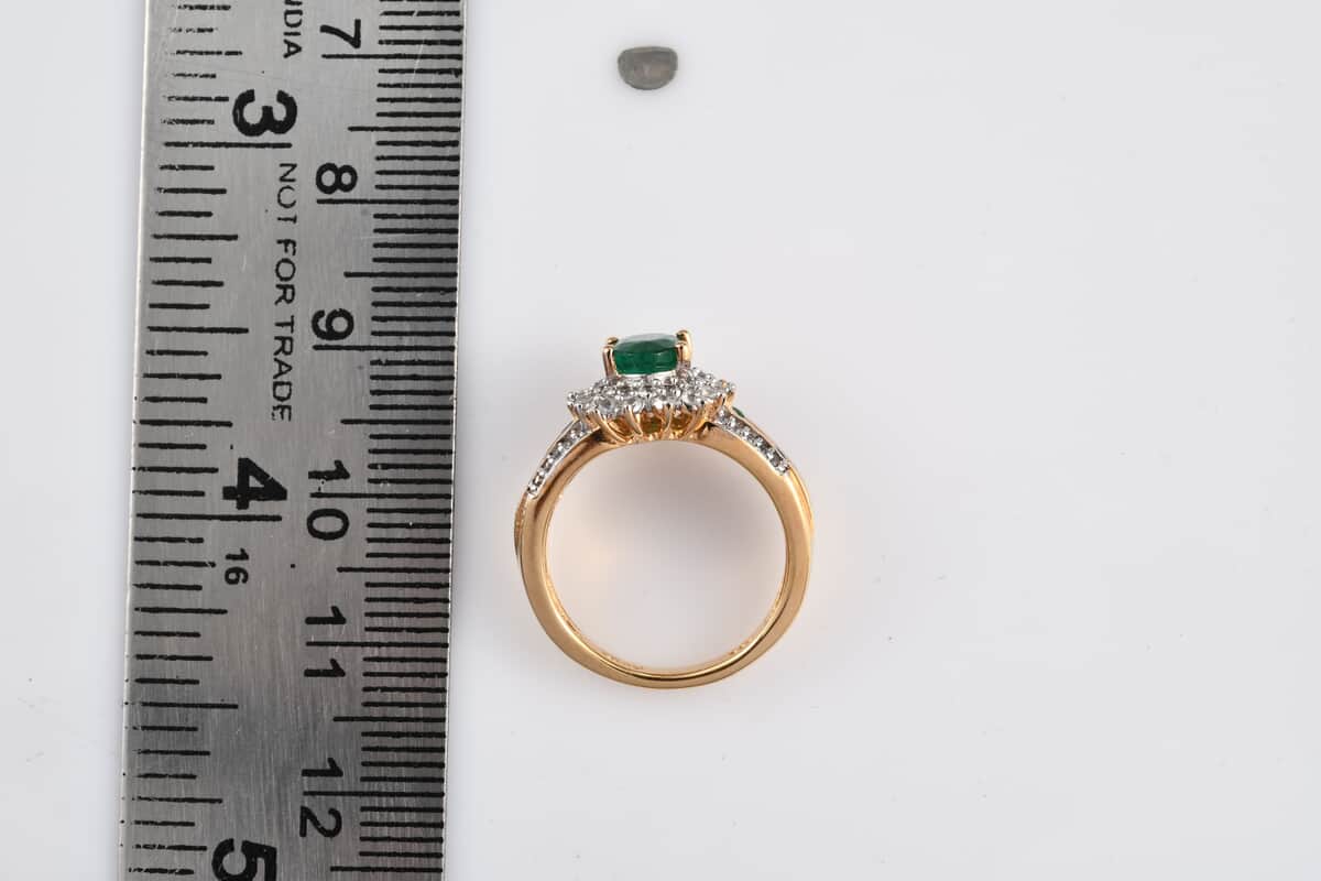 AAA Kagem Zambian Emerald and White Zircon 1.35 ctw Sunburst Ring in Vermeil Yellow Gold Over Sterling Silver (Size 5.0) image number 6