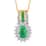 AAA Kagem Zambian Emerald White Zircon Necklace in Vermeil Yellow Gold Plated Sterling Silver|Silver Sunburst Necklace|Oval Halo Pendant 1.35 ctw (20 Inches)