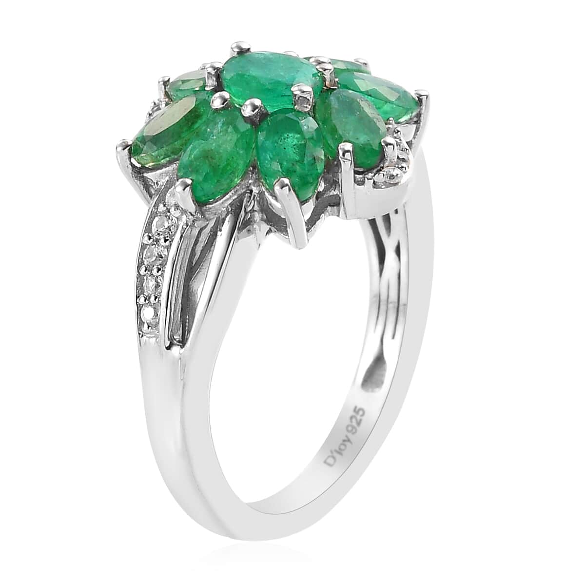 AAA Kagem Zambian Emerald and Zircon Floral Ring in Platinum Over Sterling Silver (Size 10.0) 2.30 ctw image number 3