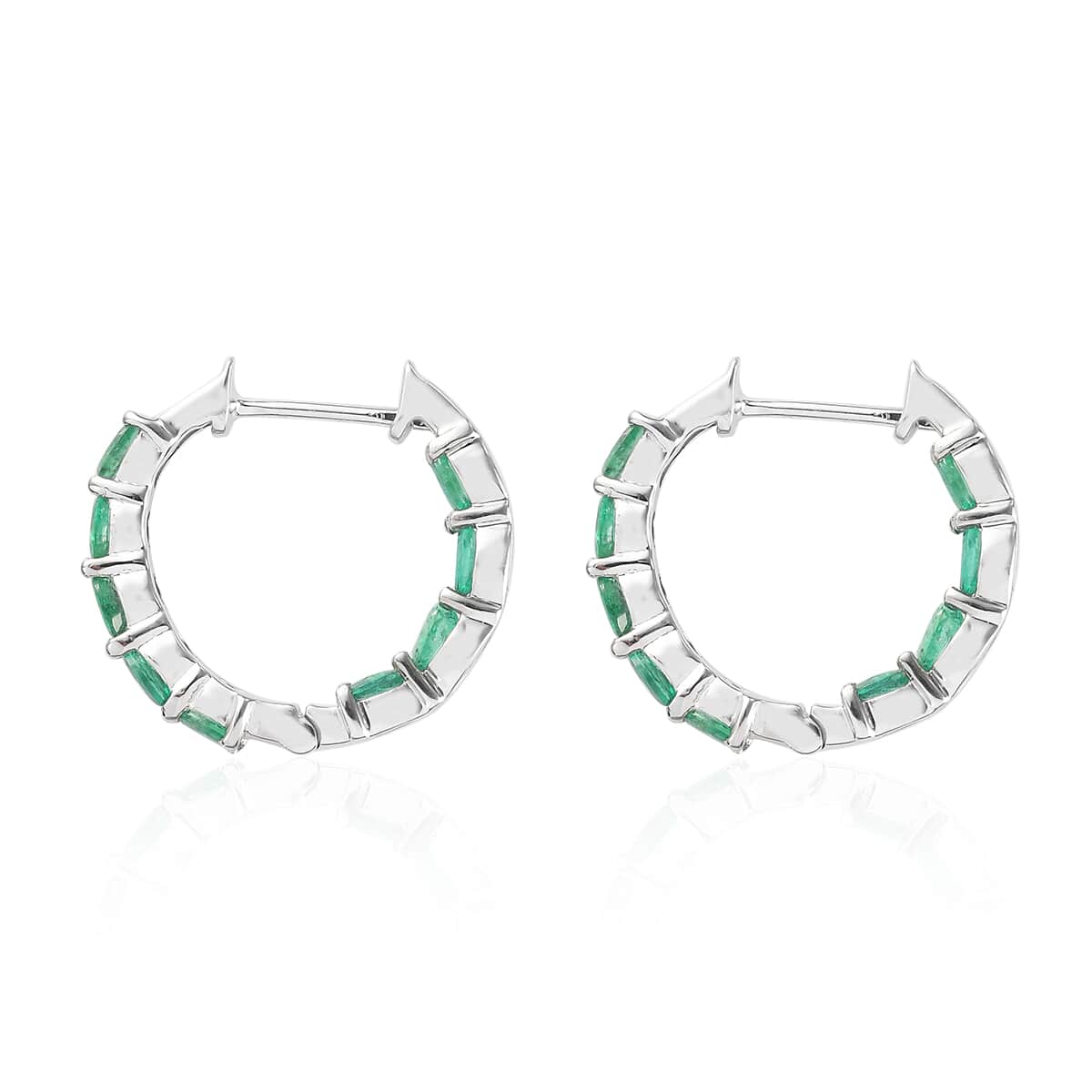 AAA Kagem Zambian Emerald Hoop Earrings in Platinum Over Sterling Silver 3.00 ctw image number 3
