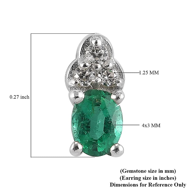 AAA Kagem Zambian Emerald and White Zircon Earrings in Platinum Over Sterling Silver 0.40 ctw