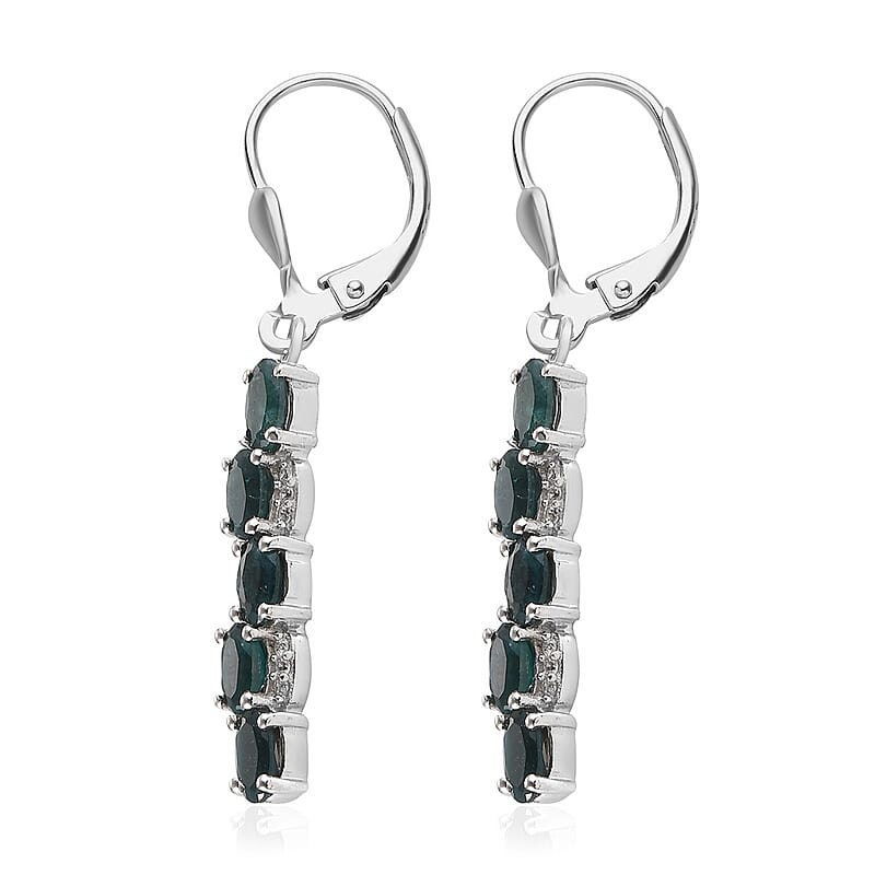 Teal Grandidierite and Zircon Bar Drop Fancy Earrings in Platinum Over Sterling Silver 2.40 ctw