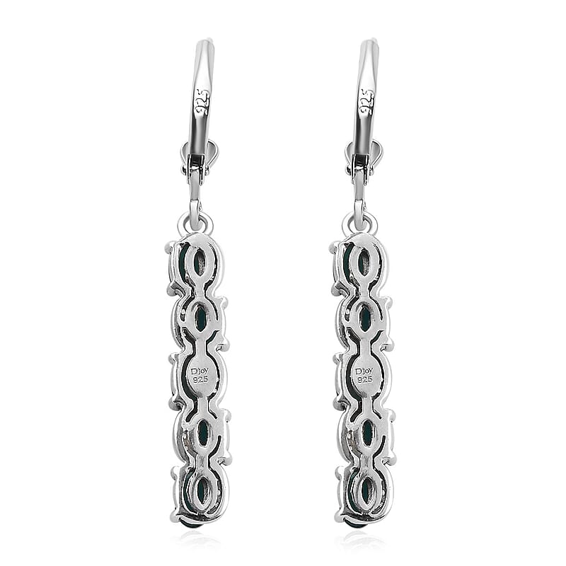 Teal Grandidierite and Zircon Bar Drop Fancy Earrings in Platinum Over Sterling Silver 2.40 ctw