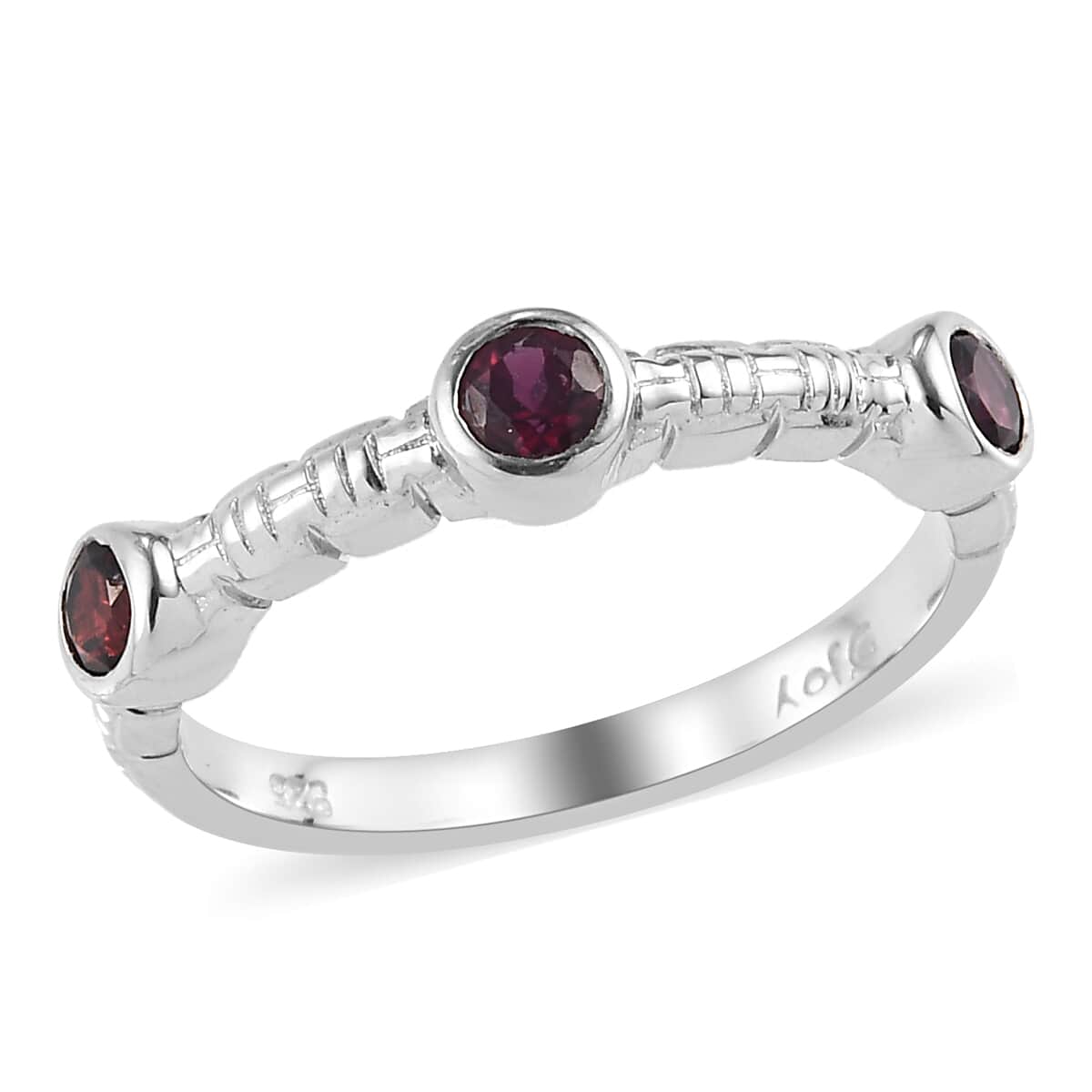American Arizona Anthill Garnet 3 Stone Band Ring in Platinum Over Sterling Silver (Size 8.0) 0.40 ctw image number 0