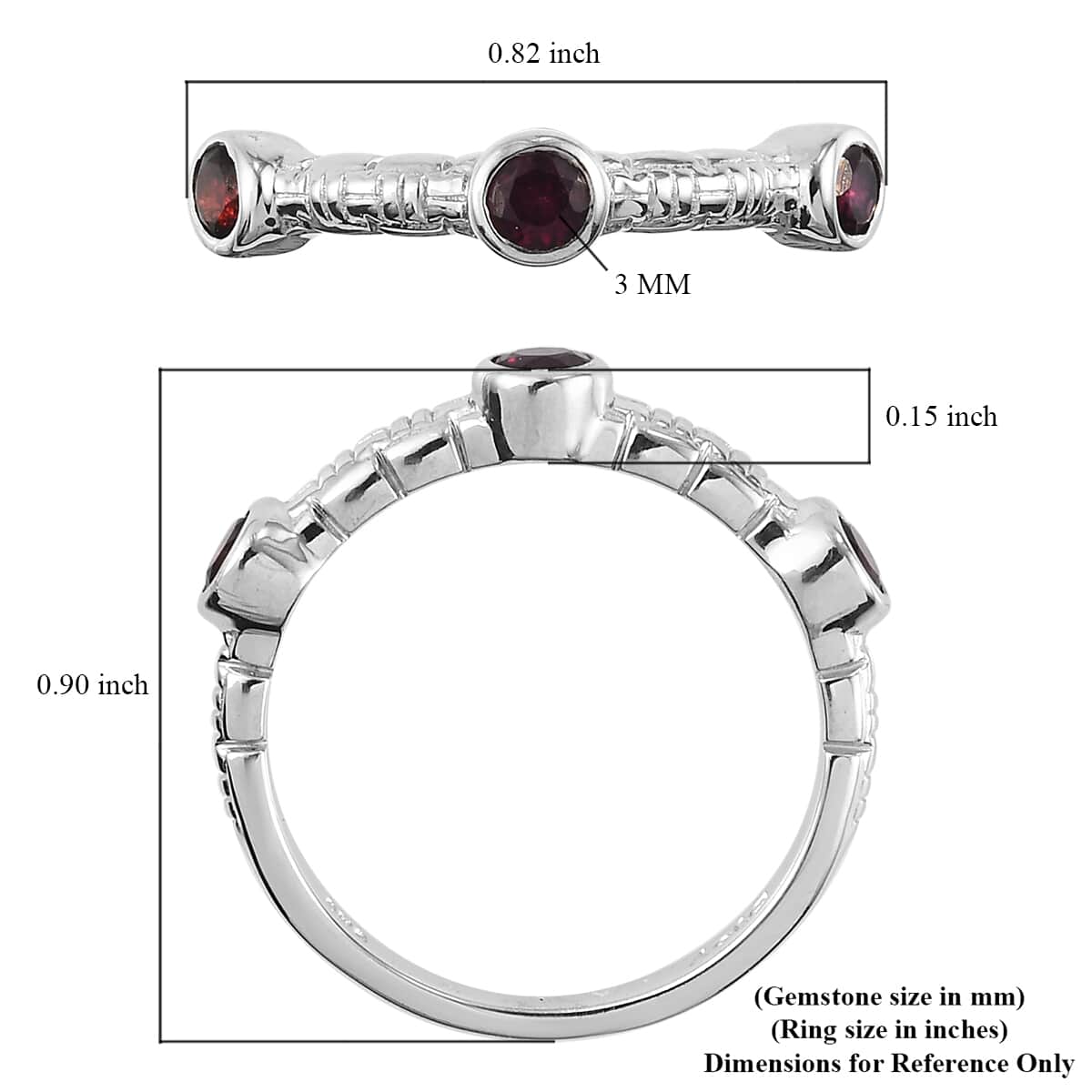American Arizona Anthill Garnet 3 Stone Band Ring in Platinum Over Sterling Silver (Size 8.0) 0.40 ctw image number 5