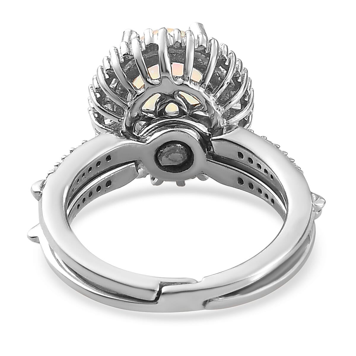 Ethiopian Welo Opal and Diamond Halo Ring in Platinum Over Sterling Silver (Size 10.0) 1.90 ctw