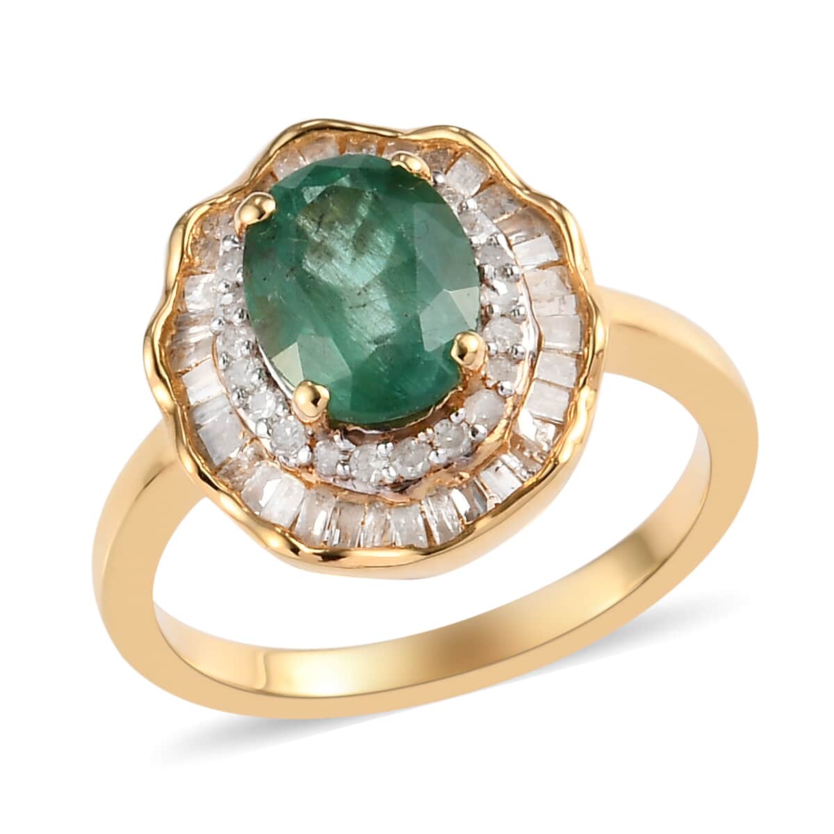 AAA Kagem Zambian Emerald and Diamond Cocktail Ring in Vermeil Yellow Gold Over Sterling Silver (Size 9.0) 1.65 ctw image number 0