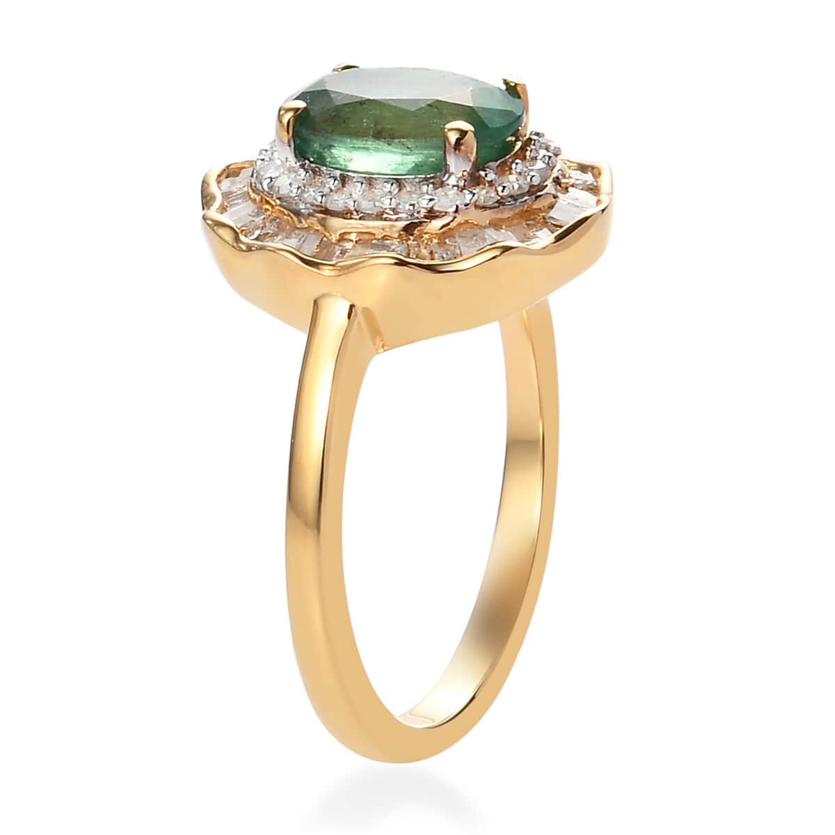 AAA Kagem Zambian Emerald and Diamond Cocktail Ring in Vermeil Yellow Gold Over Sterling Silver (Size 9.0) 1.65 ctw image number 3