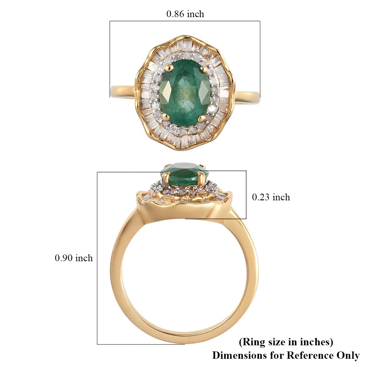 AAA Kagem Zambian Emerald and Diamond Cocktail Ring in Vermeil Yellow Gold Over Sterling Silver (Size 9.0) 1.65 ctw image number 5