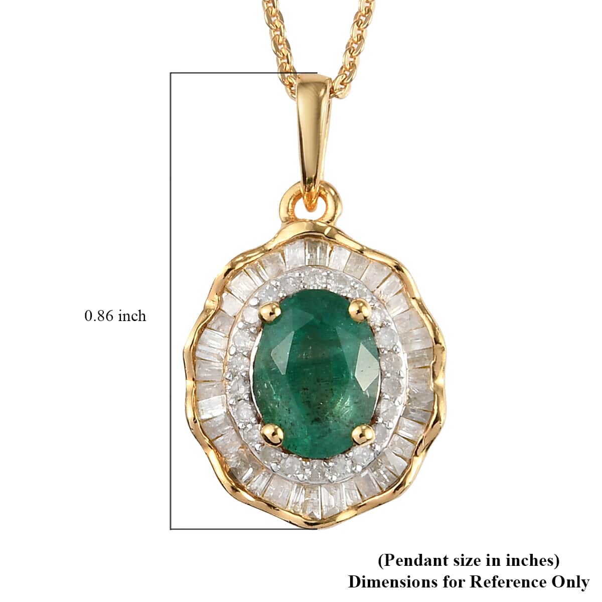 AAA Kagem Zambian Emerald and Diamond Cocktail Pendant Necklace 20 Inches in Vermeil Yellow Gold Over Sterling Silver 1.65 ctw image number 5