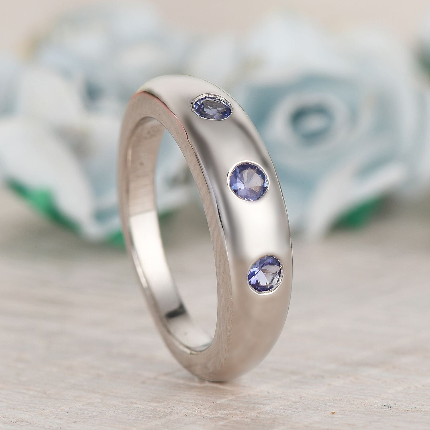 Tanzanite 0.40 ctw Ring in Platinum Over Sterling Silver (Size 5.5)