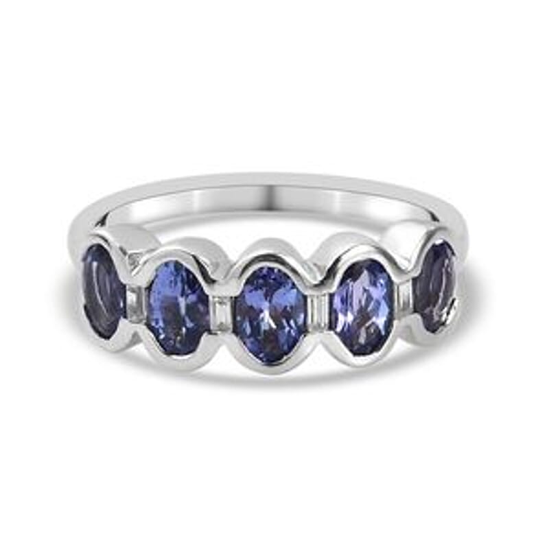 Tanzanite and White Zircon 1.40 ctw Ring in Platinum Over Sterling Silver (Size 10)