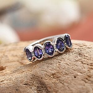 Tanzanite and White Zircon 1.40 ctw Ring in Platinum Over Sterling Silver (Size 10)