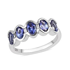 Tanzanite and White Zircon 1.40 ctw Ring in Platinum Over Sterling Silver (Size 10)