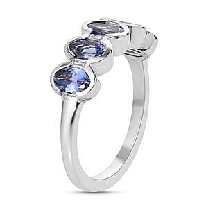 Tanzanite and White Zircon 1.40 ctw Ring in Platinum Over Sterling Silver (Size 10)