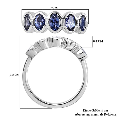 Tanzanite and White Zircon 1.40 ctw Ring in Platinum Over Sterling Silver (Size 10)