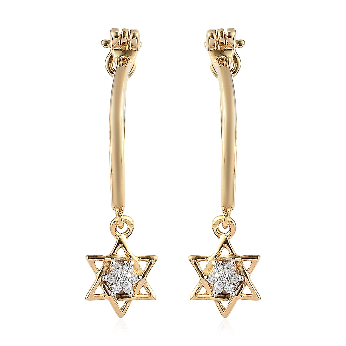Natural White Zircon Set of 3, 3 Ying Yang Stud & Hamsa and Floral Star of David Dangling Earrings in Vermeil YG Over Sterling Silver 0.10 ctw image number 2