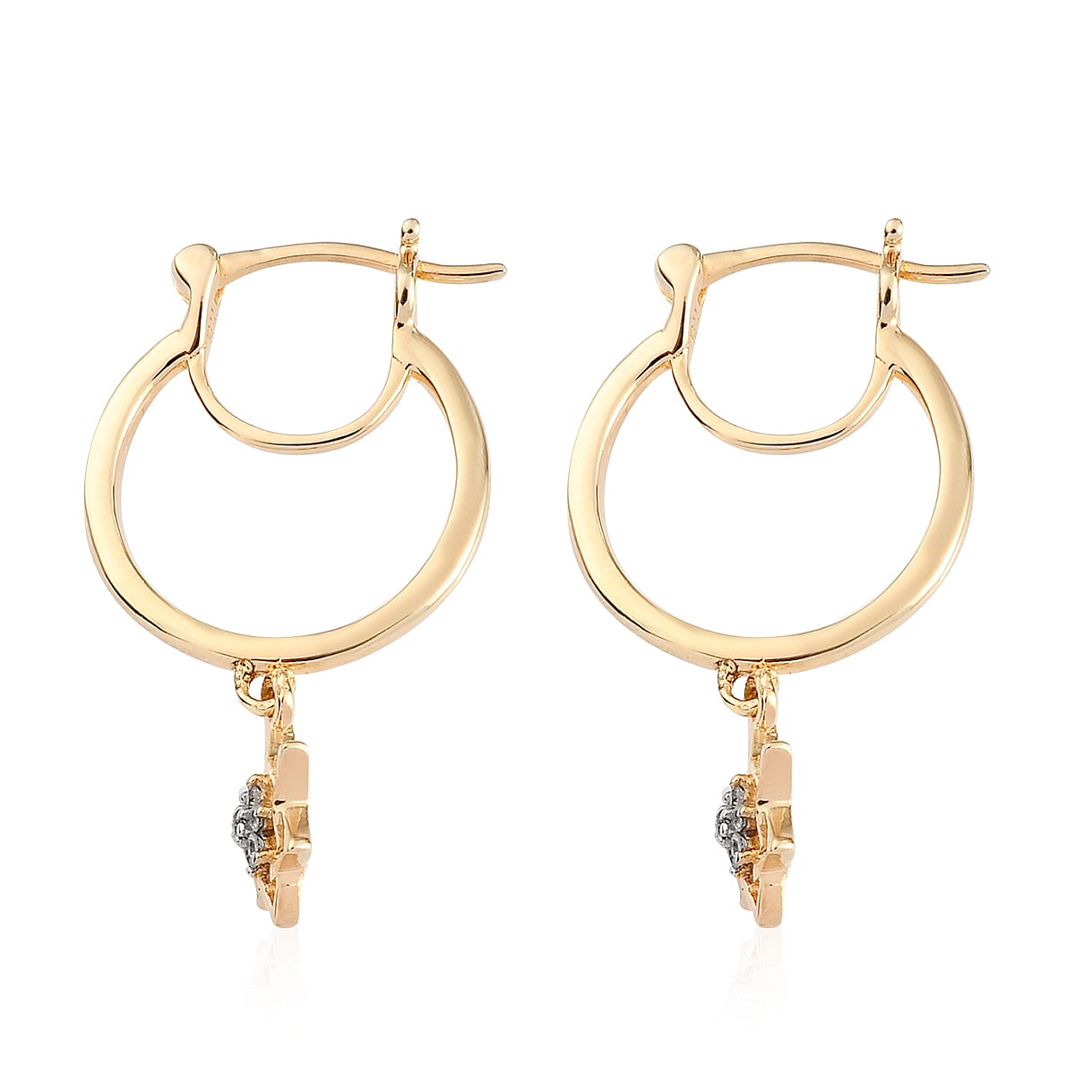 Natural White Zircon Set of 3, 3 Ying Yang Stud & Hamsa and Floral Star of David Dangling Earrings in Vermeil YG Over Sterling Silver 0.10 ctw image number 3