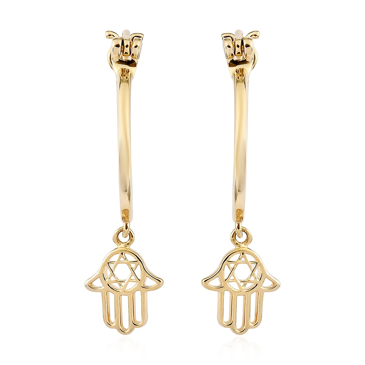 Natural White Zircon Set of 3, 3 Ying Yang Stud & Hamsa and Floral Star of David Dangling Earrings in Vermeil YG Over Sterling Silver 0.10 ctw image number 4