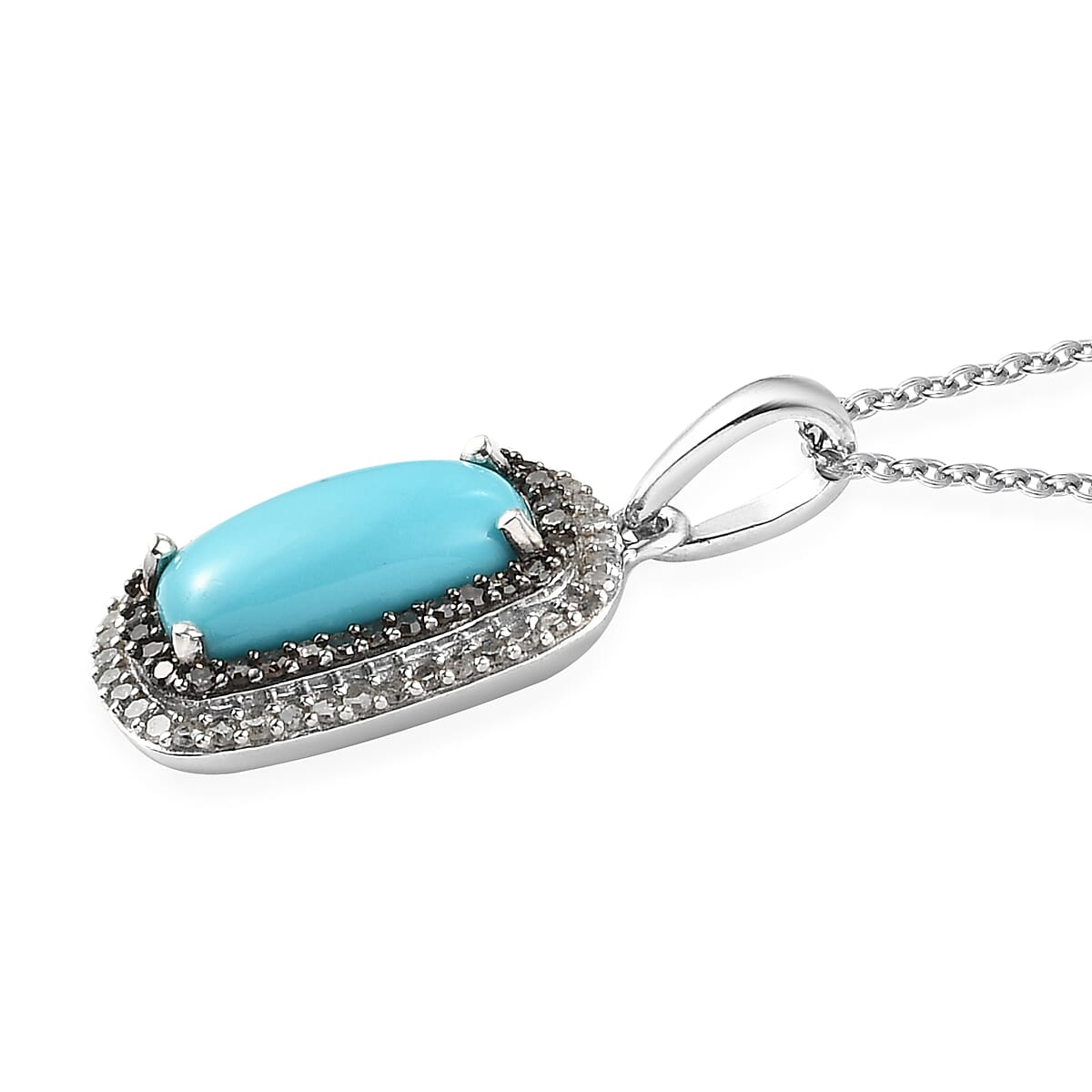 Sleeping Beauty Turquoise and Multi Diamond Double Halo Pendant Necklace 20 Inches in Platinum Over Sterling Silver 2.35 ctw