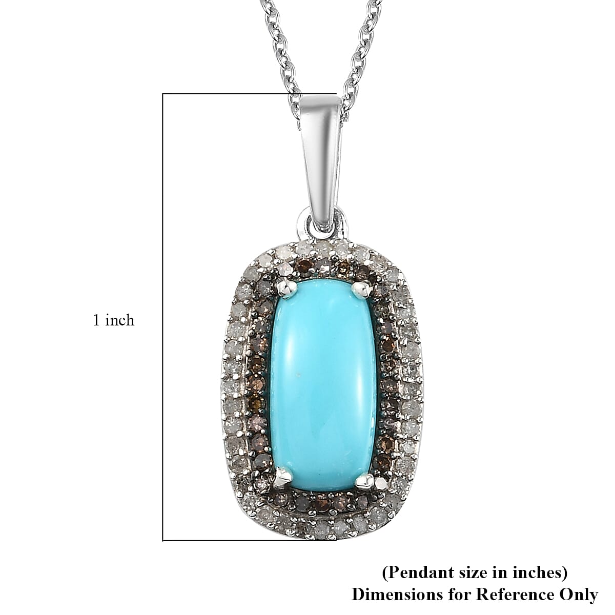 Sleeping Beauty Turquoise and Multi Diamond Double Halo Pendant Necklace 20 Inches in Platinum Over Sterling Silver 2.35 ctw