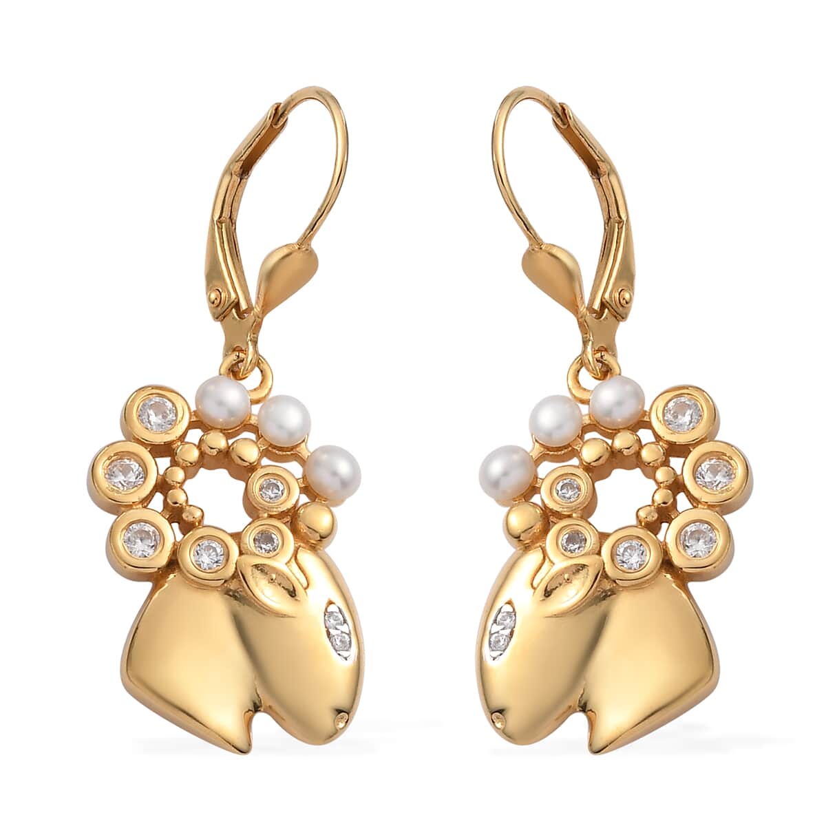 Aries Zodiac Freshwater Pearl and Zircon Earrings in Vermeil Yellow Gold Over Sterling Silver 0.40 ctw image number 0