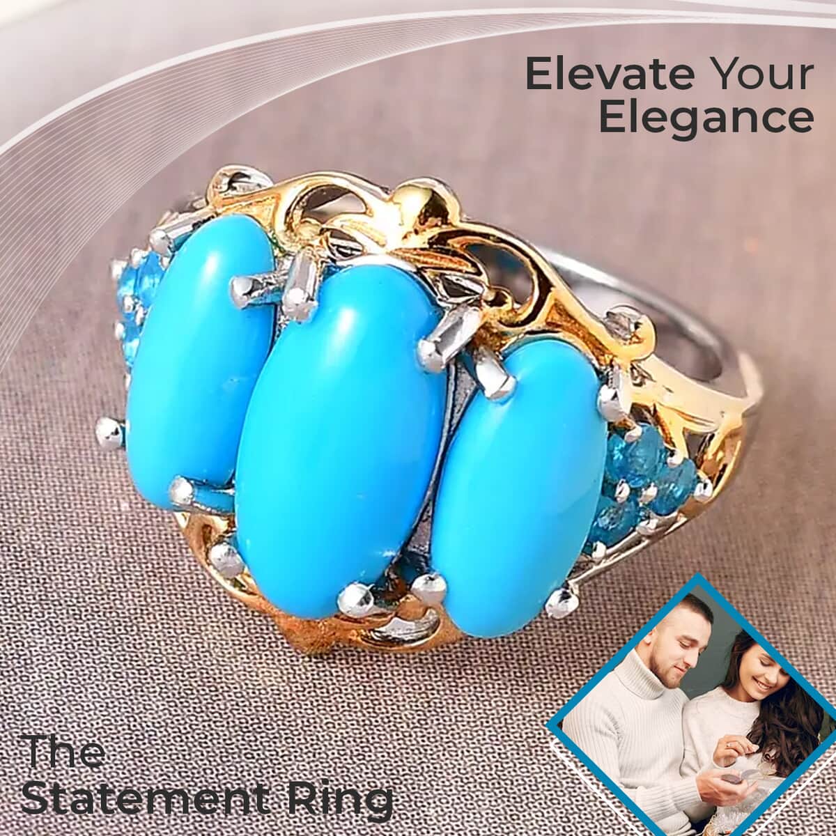 Mother’s Day Gift Premium Sleeping Beauty Turquoise Ring with Malgache Neon Apatite in Vermeil YG and Platinum Over Sterling Silver, Statement Rings For Women 4.50 ctw (Size 10.0) image number 1