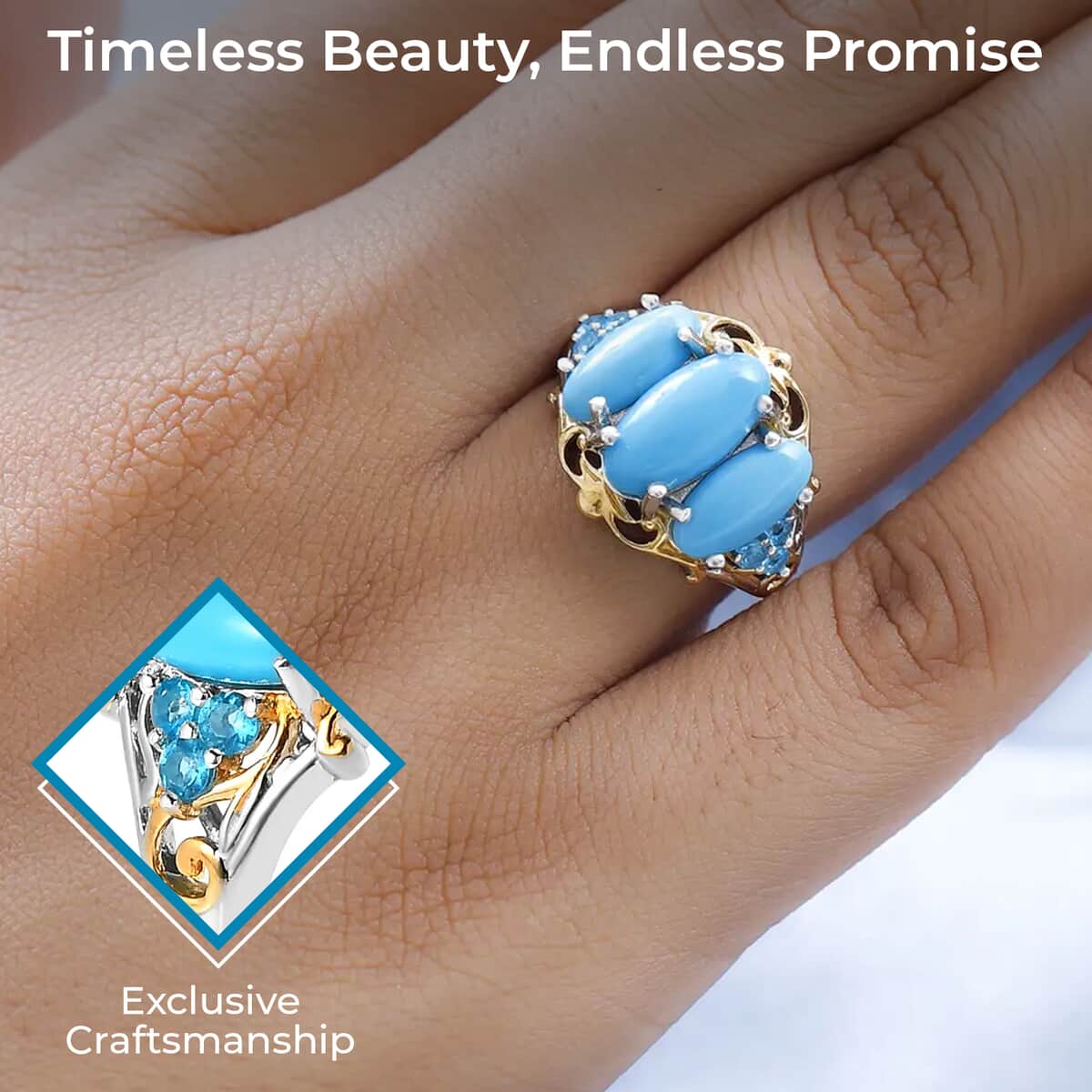 Mother’s Day Gift Premium Sleeping Beauty Turquoise Ring with Malgache Neon Apatite in Vermeil YG and Platinum Over Sterling Silver, Statement Rings For Women 4.50 ctw (Size 10.0) image number 2