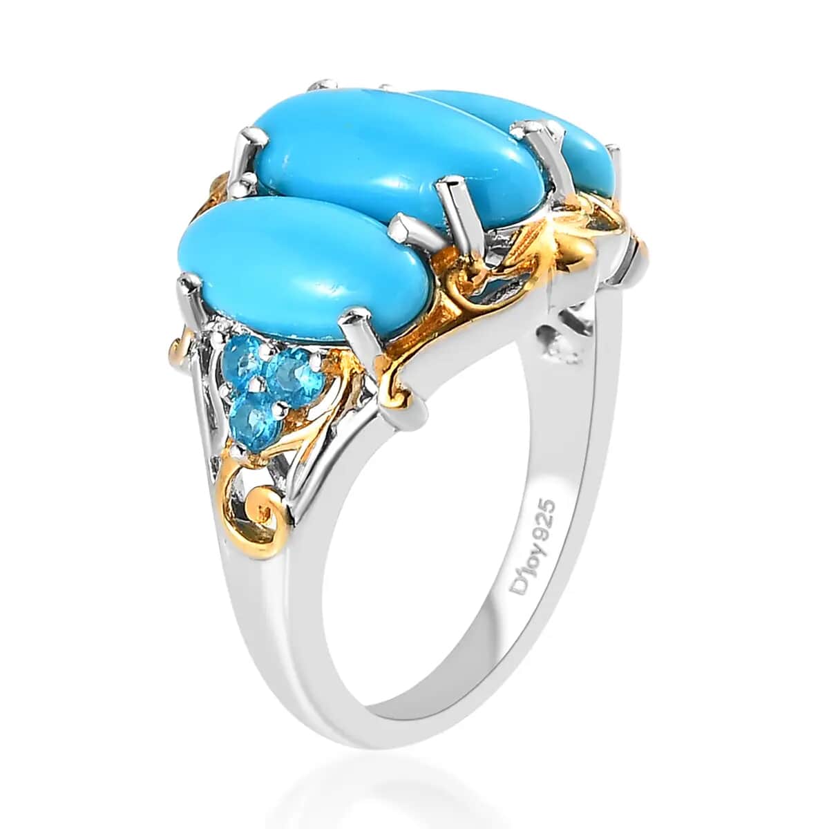 AMERICAN Natural Sleeping Beauty Turquoise and Malgache Neon Apatite Ring in Vermeil YG and Platinum Over Sterling Silver (Size 10.0) 4.65 ctw image number 3