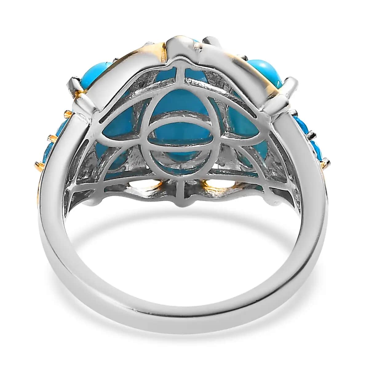 AMERICAN Natural Sleeping Beauty Turquoise and Malgache Neon Apatite Ring in Vermeil YG and Platinum Over Sterling Silver (Size 10.0) 4.65 ctw image number 4