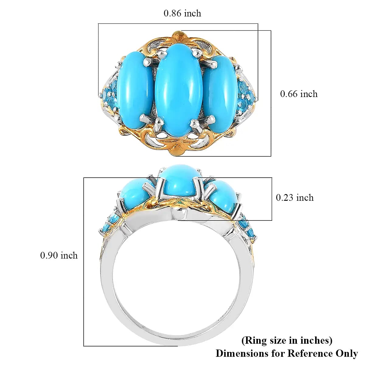 Premium Sleeping Beauty Turquoise Ring with Malgache Neon Apatite in Vermeil YG and Platinum Over Sterling Silver, Statement Rings For Women 4.50 ctw (Size 10.0)