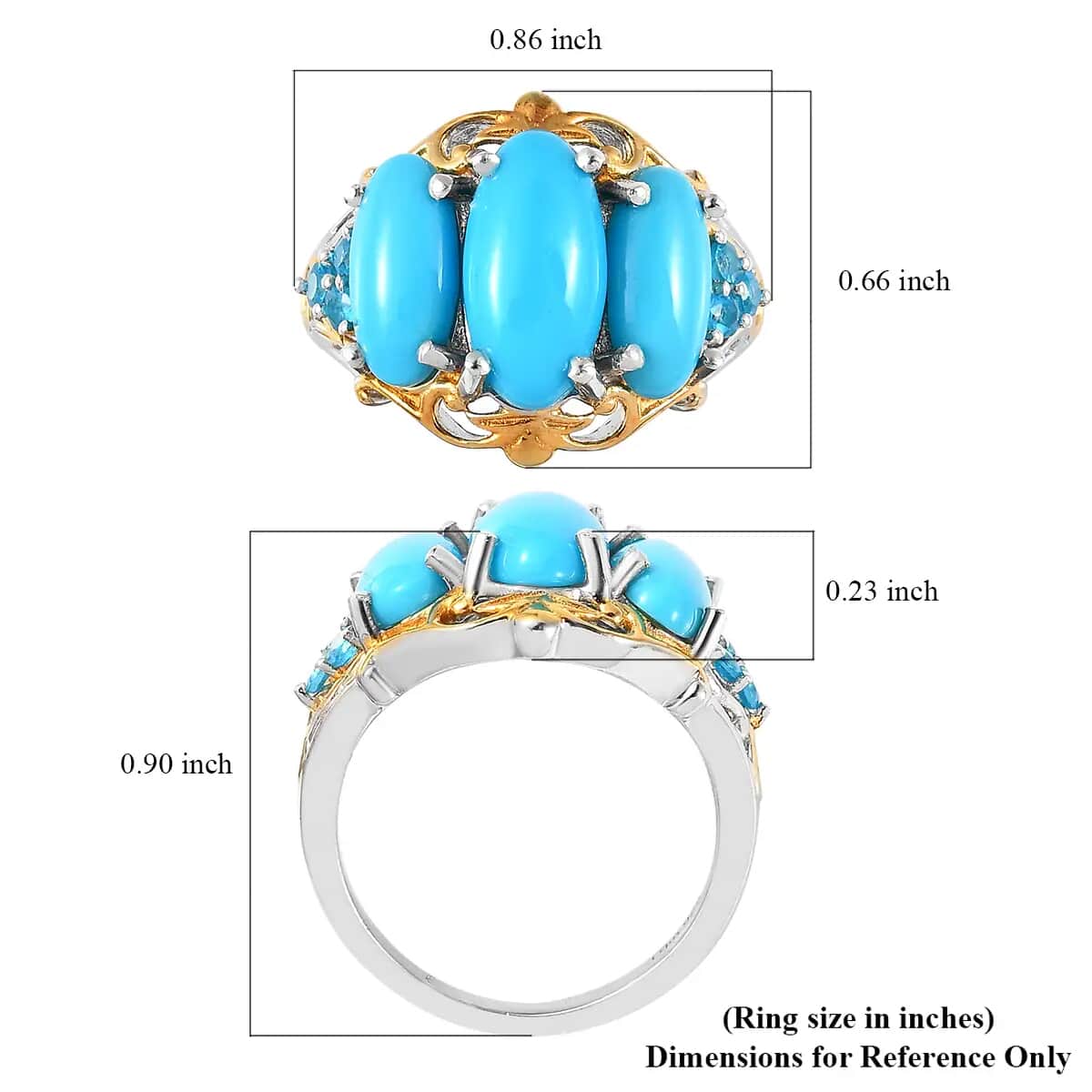 Mother’s Day Gift Premium Sleeping Beauty Turquoise Ring with Malgache Neon Apatite in Vermeil YG and Platinum Over Sterling Silver, Statement Rings For Women 4.50 ctw (Size 10.0) image number 6