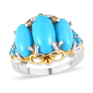 Premium Sleeping Beauty Turquoise Ring with Malgache Neon Apatite in Vermeil YG and Platinum Over Sterling Silver, Statement Rings For Women 4.50 ctw (Size 11.0)