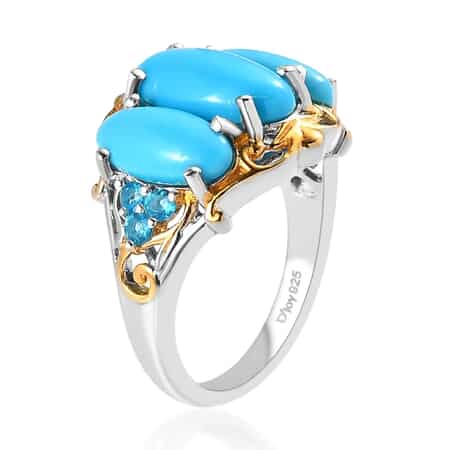Premium Sleeping Beauty Turquoise Ring with Malgache Neon Apatite in Vermeil YG and Platinum Over Sterling Silver, Statement Rings For Women 4.50 ctw (Size 8.0) image number 3