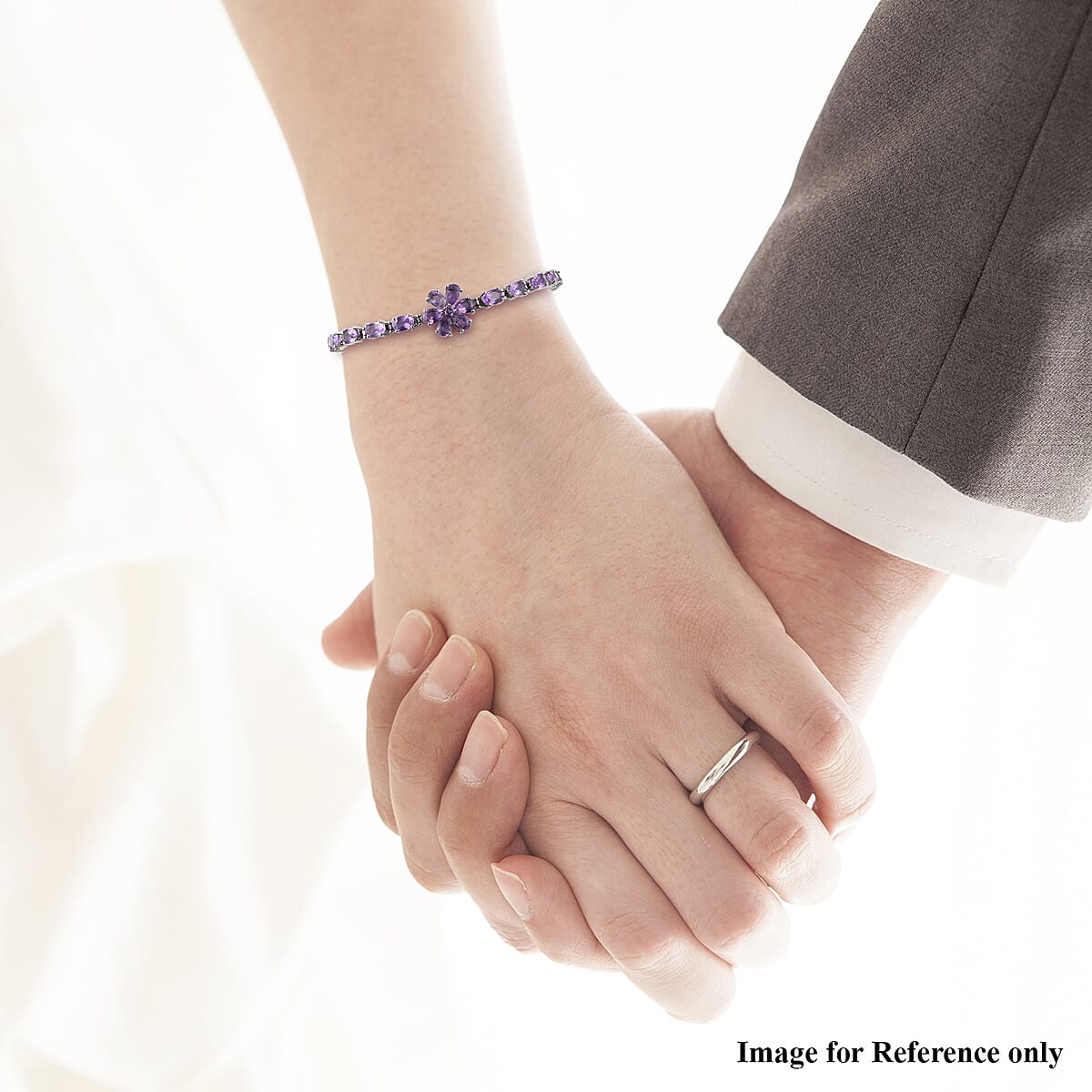 Amethyst Flower Bracelet in Stainless Steel (6.50 In) 7.65 ctw image number 2