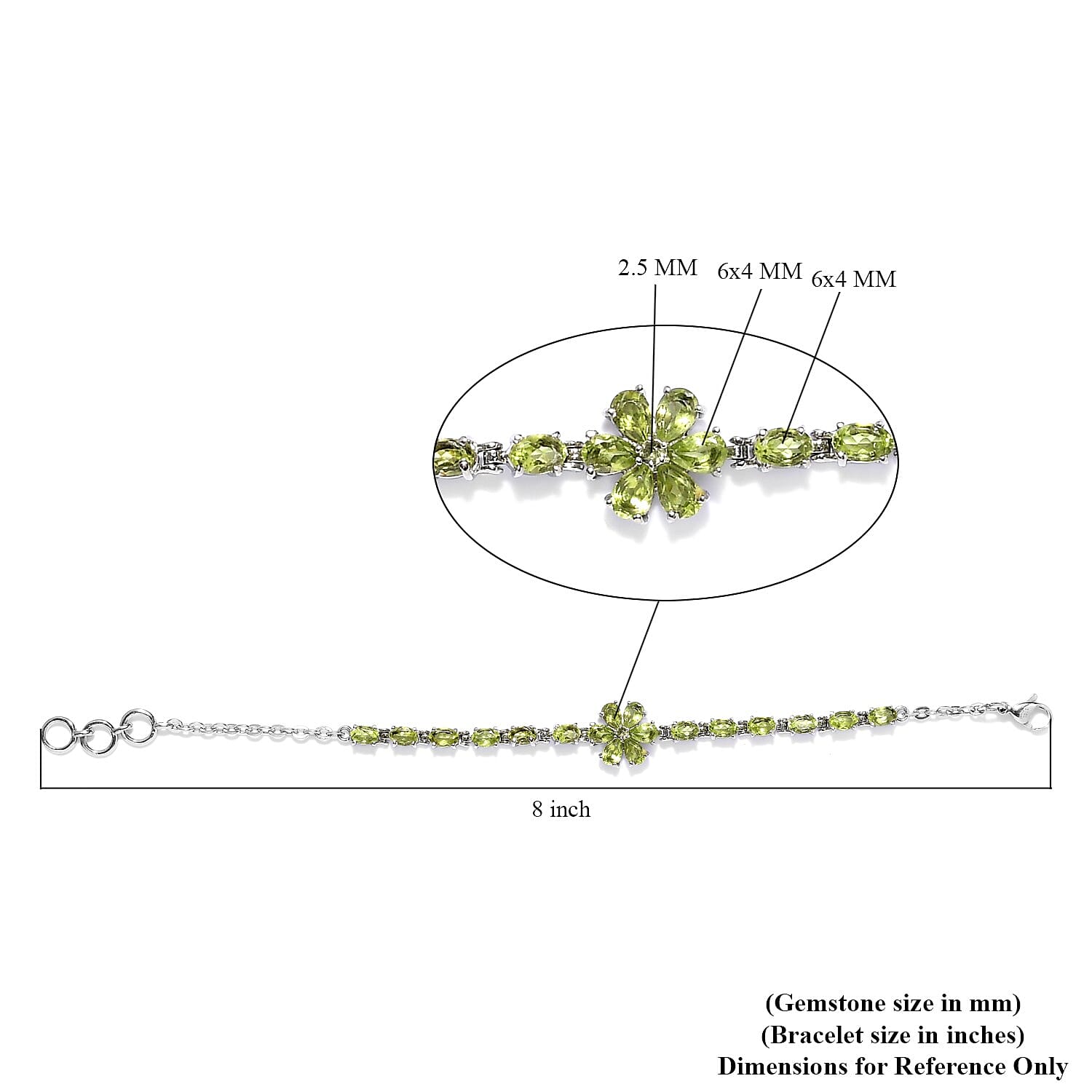 Peridot Flower Bracelet in Stainless Steel (6.50 In) 9.65 ctw