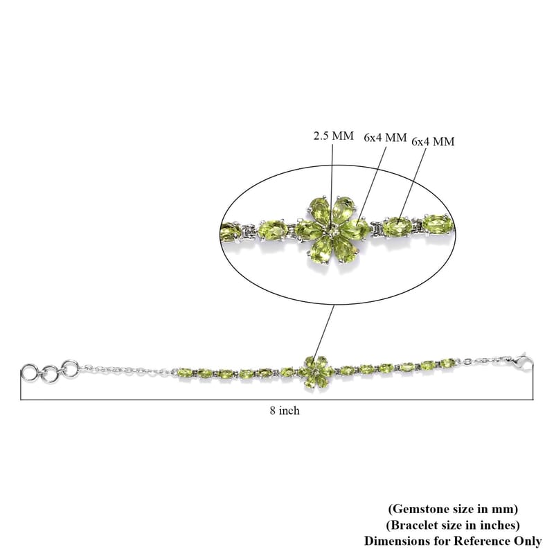 Peridot Flower Bracelet in Stainless Steel (6.50 In) 9.65 ctw