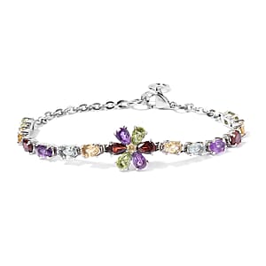 Multi Gemstone Flower Bracelet in Stainless Steel (6.50 In) 8.50 ctw