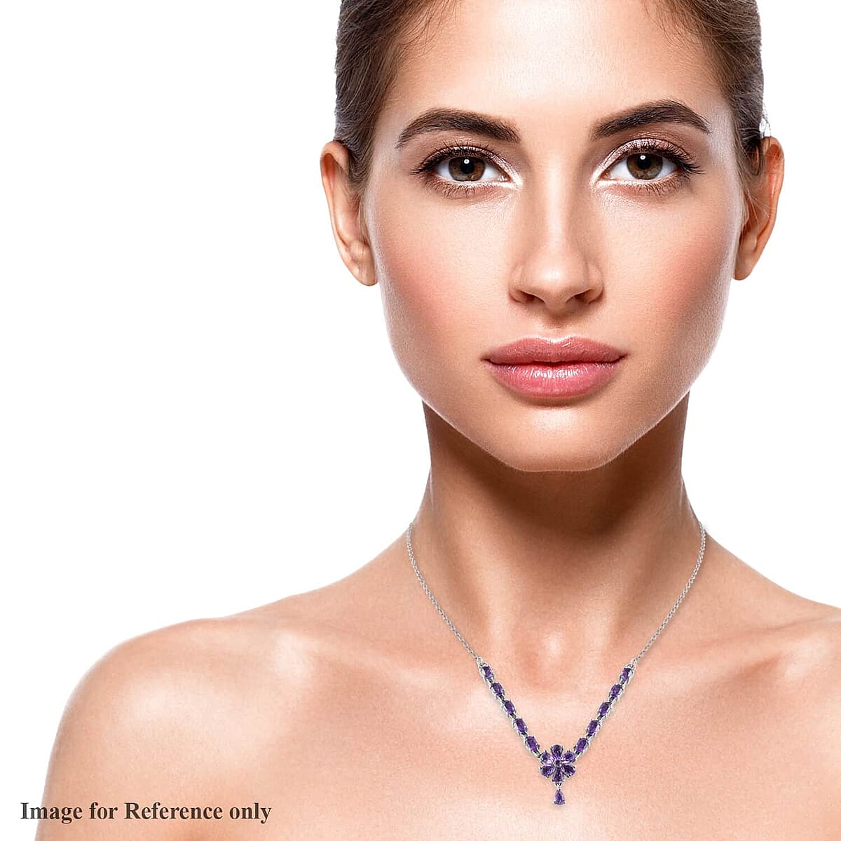 Amethyst Floral Necklace , Amethyst Necklace , Flower Necklace in Stainless Steel , 18 Inch Necklace , Stainless Steel Necklace 6.40 ctw image number 2