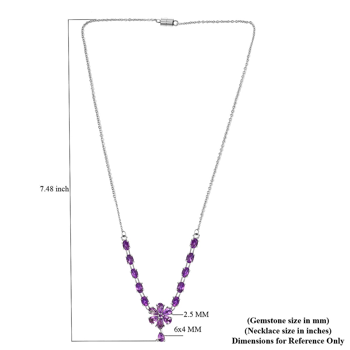 Amethyst Floral Necklace , Amethyst Necklace , Flower Necklace in Stainless Steel , 18 Inch Necklace , Stainless Steel Necklace 6.40 ctw image number 5