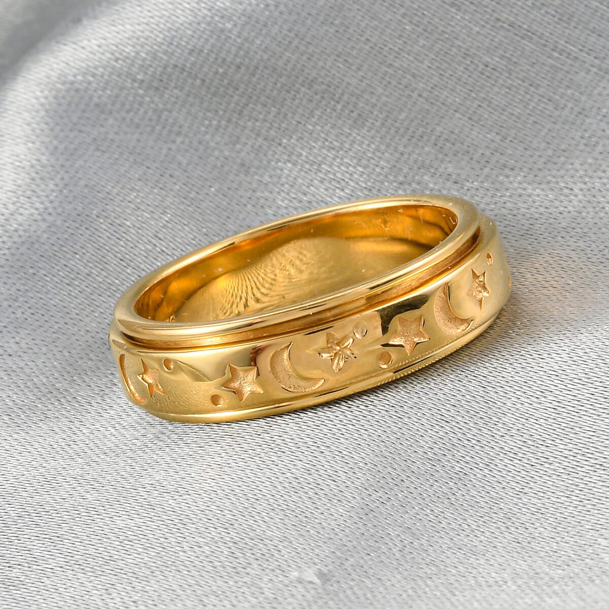 Moon star Fidget Spinner Ring for Anxiety in Vermeil YG Over Sterling Silver 4.50 Grams image number 1